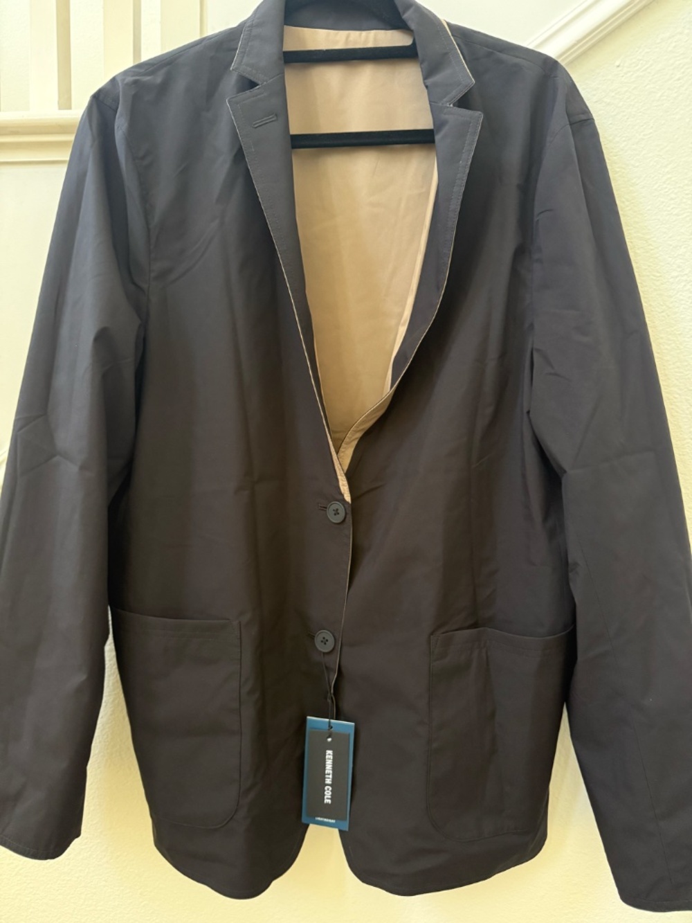 Kenneth Cole Men’s Reversible Blazer Large Charcoal Tan NWT 2-in-1 - Picture 4 of 5